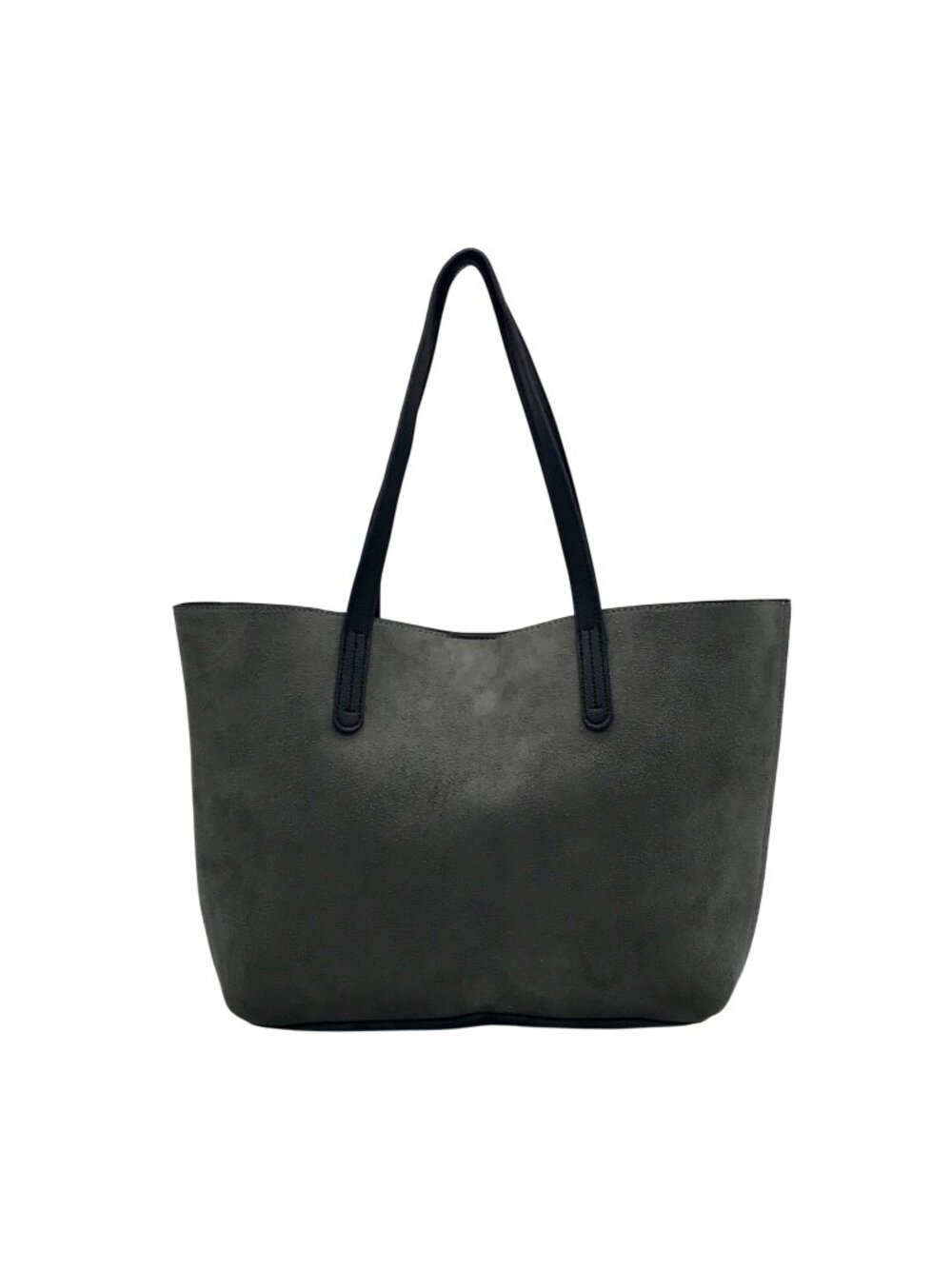 Grey Suede And Faux Leather Tote Bag